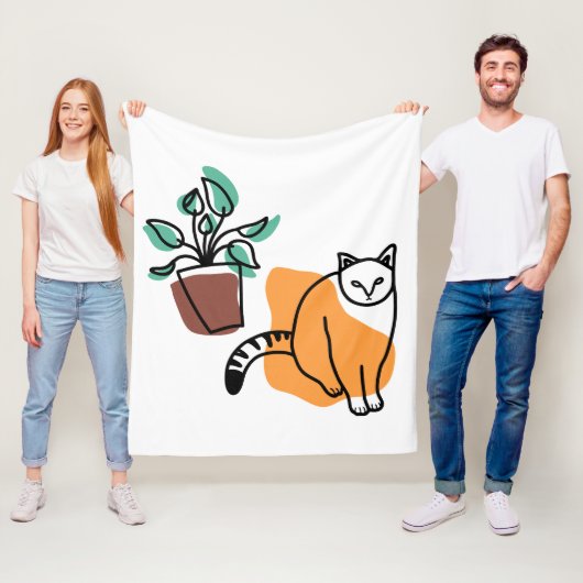 ネコと植物 フリースブランケット (インサイチュ)