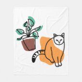 ネコと植物 フリースブランケット (正面)