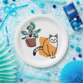 ネコと植物 ペーパープレート (パーティー)