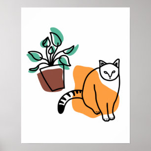 ネコと植物 ポスター