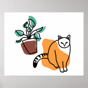 ネコと植物 ポスター