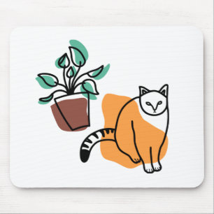 ネコと植物 マウスパッド