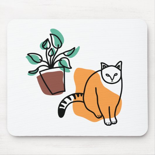 ネコと植物 マウスパッド (正面)