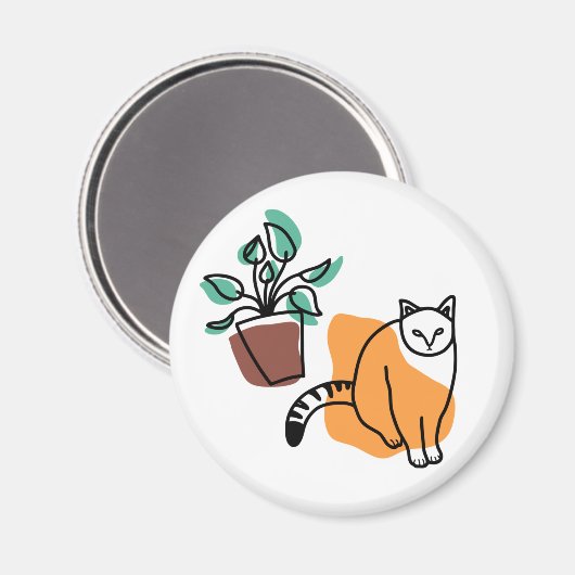 ネコと植物 マグネット (正面/裏面)