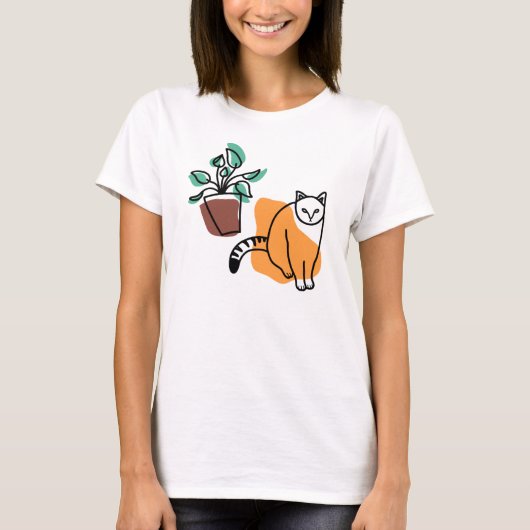 ネコと植物 Tシャツ (正面)