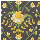 ネコと花のフローラ ファブリック (クローズアップ)