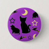 ネコと魔女の帽子ボタン 缶バッジ (正面)