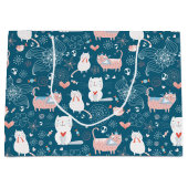 ネコと鳥とハート抱き枕 ラージペーパーバッグ (正面)