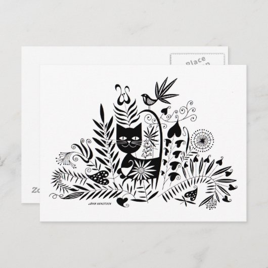 ネコと鳥の完璧なペア ポストカード (正面/裏面)