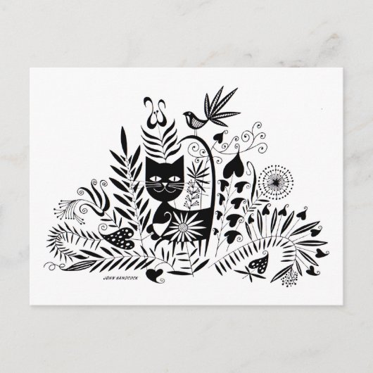 ネコと鳥の完璧なペア ポストカード (正面)