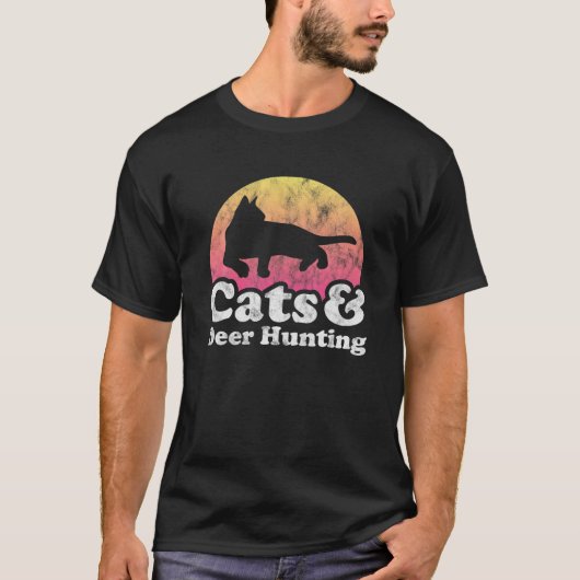 ネコと鹿狩りメンズとレディース Tシャツ (正面)