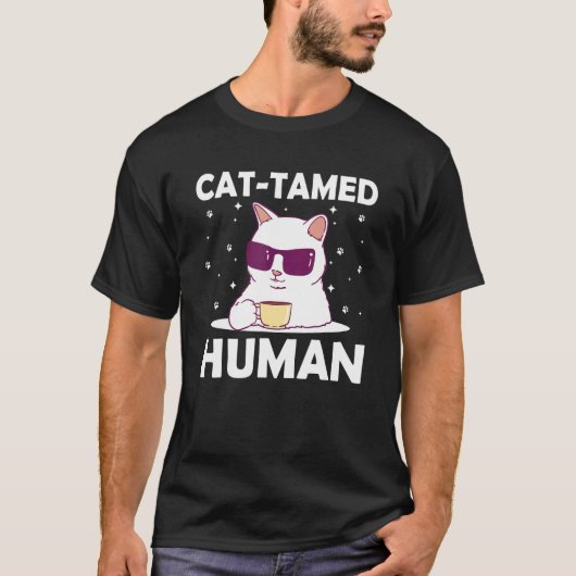 ネコに懐かれた人 ネコの友達 子猫の仲間 パパのジョーク Tシャツ (正面)