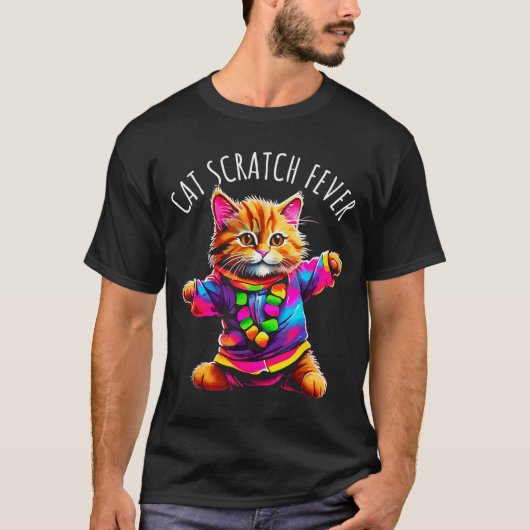 ネコのひっかき熱 おかしい かわいい カラフル ダンス ネコ Tシャツ (正面)