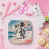 ネコのウェディング ビーチウェディングをテーマに ペーパープレート (パーティー)