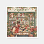 ネコのクリスマスフラワーアレンジメント花屋 スタンダードカクテルナプキン (正面)