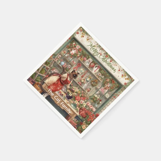 ネコのクリスマスフラワーアレンジメント花屋 スタンダードカクテルナプキン (角)