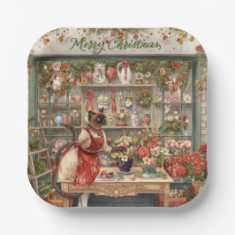 ネコのクリスマスフラワーアレンジメント花屋 ペーパープレート