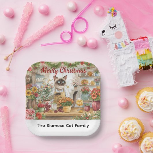 ネコのクリスマスフラワーアレンジメント花屋 ペーパープレート (パーティー)