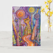 ネコのグッド ファンキー キャット グリーティング カード (黄色い花)