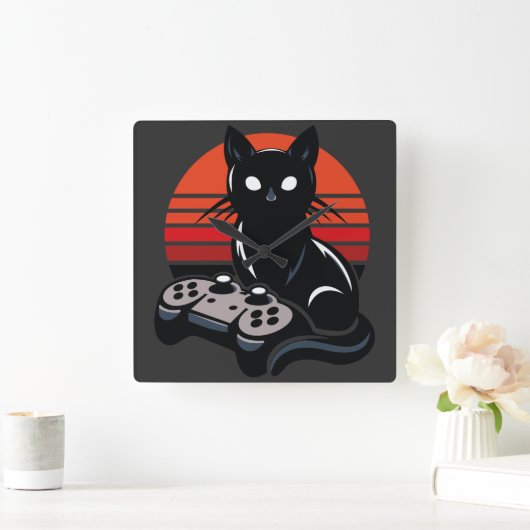 ネコのゲーマー： The Pawsome Controller Cronicles スクエア壁時計 (ホーム)
