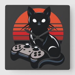ネコのゲーマー: The Pawsome Controller Cronicles スクエア壁時計