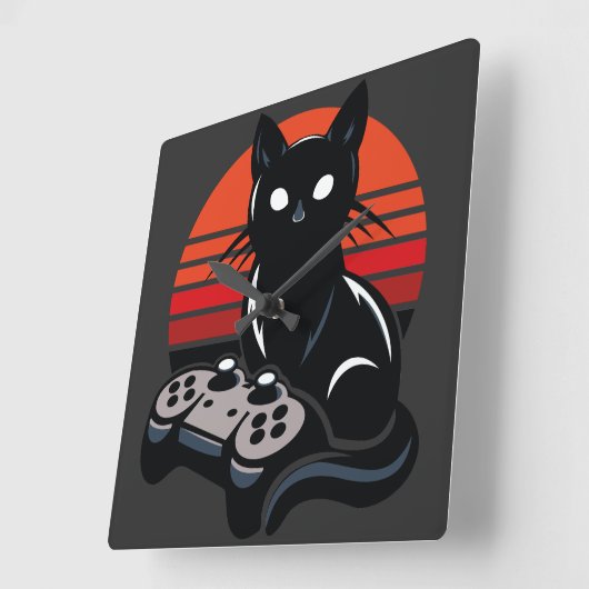 ネコのゲーマー: The Pawsome Controller Cronicles スクエア壁時計 (傾斜)