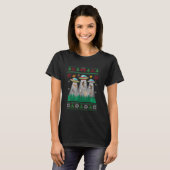 ネコのダサ可愛いクリスマスセーター エイリアン UFO ネコ誘拐 Tシャツ (正面フル)