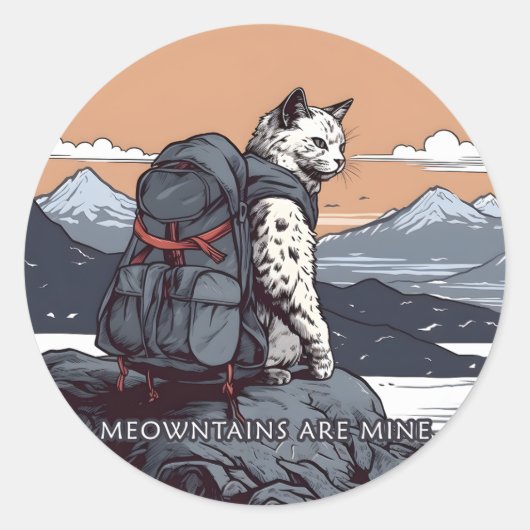 ネコのハイキング登山の山々は私のもの ラウンドシール (正面)