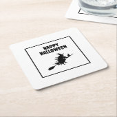 ネコのハロウィンと箒の魔女 スクエアペーパーコースター (アングル)