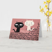 ネコのバレンタインデーカード、初めてのメーで恋に落ちる、ネコ カード (黄色い花)