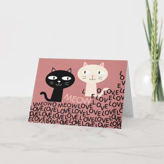 ネコのバレンタインデーカード、初めてのメーで恋に落ちる、ネコ カード (正面)