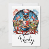 ネコのバーベキュー・パーティー 4日 独立記念日 招待状 (正面)