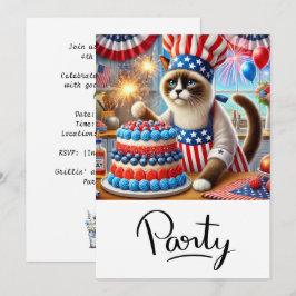 ネコのバーベキュー・パーティー 4日 独立記念日 招待状