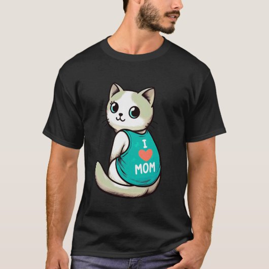 ネコのママ、ネコ好きな女性と子犬たち、私はママが大好き Tシャツ (正面)