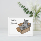 「ネコの入った箱」引越しのお知らせ 新住所 案内ポストカード (スタンド正面)