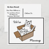 ネコの入った箱「引越しました」新しい住所のお知らせ 案内ポストカード (正面/裏面)