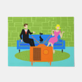 ネコの出入りするドアのマットが付いているレトロのカップル ドアマット (正面)