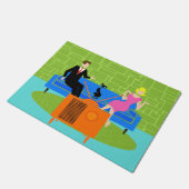 ネコの出入りするドアのマットが付いているレトロのカップル ドアマット (アングル)