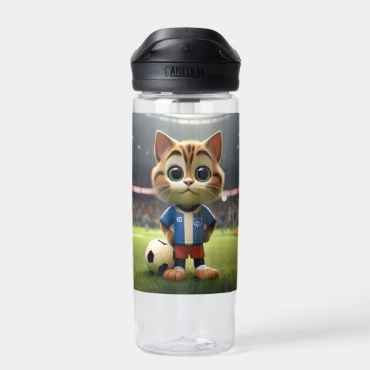 "ネコの完璧なストライカー：3Dサッカー ネコ" ウォーターボトル (背面)