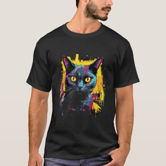 ネコの涼しげスプレー ネコのイラスト ストリートアート Tシャツ (正面)