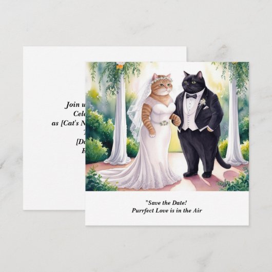 ネコの結婚式 Save the Date 招待状 (正面/裏面)