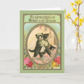 ネコの花嫁と花婿の結婚記念日おめでとう カード (黄色い花)