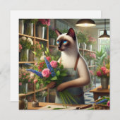 ネコの花屋  が花をアレンジしている シーズンカード (正面/裏面)