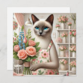 ネコの花屋  が花をアレンジしている シーズンカード (正面/裏面)