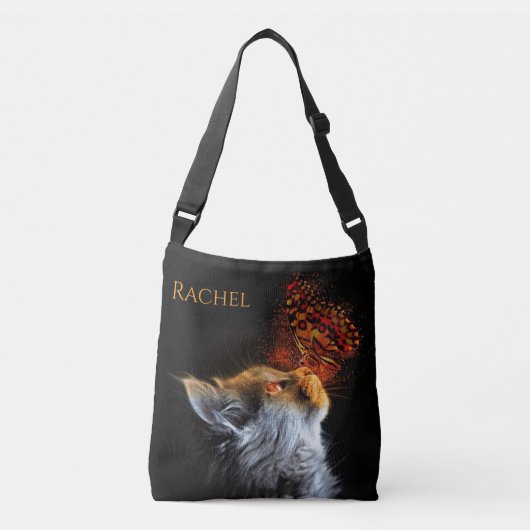ネコの蝶のキスパーソナライズされた名 クロスボディバッグ (正面)