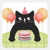 ネコの誕生日おめでとう!ケーキと風船 ステッカー (正面)