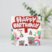 ネコの誕生日カード招待状 招待状 (スタンド正面)