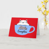 ネコの誕生日カード、カップの中の子猫　名入れ可能 カード (黄色い花)