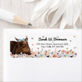 ネコの青い蝶ネコのネクタイの花 ラベル (インサイチュ)