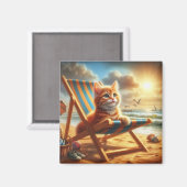 ネコをビーチに投げ捨てる マグネット (正面/裏面)